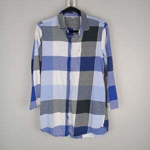 Old Navy Top Small Blue Black Plaid Lightweight Cotton Classic Button Up Shirt